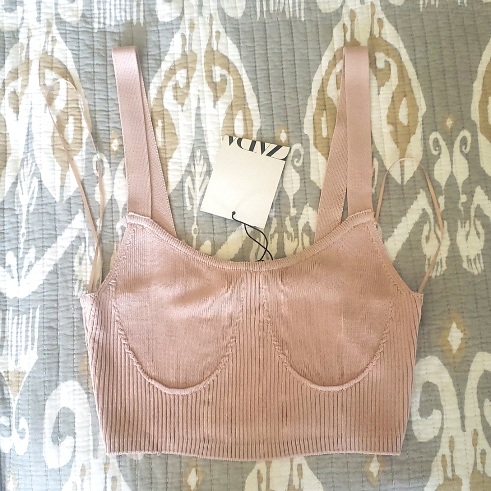 Zara baby pink knitted corsette crop top size small